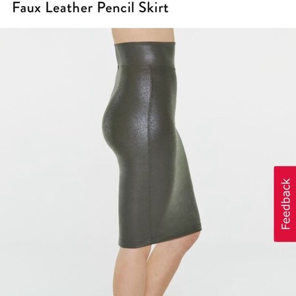 Spanx Faux Leather Pencil Skirt Rich Olive - Picture 3 of 6